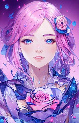 anime girl with blue eyes and pink hair holding a rose, anime digital art, stunning anime face portrait, beautiful anime face, beautiful anime portrait, anime art wallpaper 4k, anime art wallpaper 4 k, beautiful fantasy anime, beautiful anime girl, digital anime art, anime style 4 k, beautiful anime, beautiful digital art, gorgeous digital art, very beautiful digital art