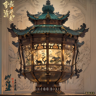 A palace lamp of the lamp shadow beef made of a sugar rack?There are rich image patterns on the lamp surface?The overall palace lamp is transparent?delicated?Beautiful ,in the style of the stars art group xing xing, 32K, Best quality, Masterpiece, Super detail, High details,