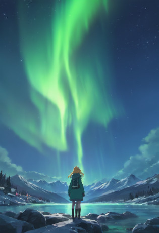 8K, Raw photo, Best Quality, masutepiece,Realistic, Photorealsitic,Clear focus ,Professional Lighting,Front lighting,BRAEK,Aurora borealis reflected in the water?I drilled a hole in a mountain lake, Aurora Borealis, Aurora Borealis in the Sky, Aurora Borealis in the Sky, Aurora Background, Aurora, Dramatic Northern Lights, rainbow aurora, Aurora Borealis in the background, North light background, With the Northern Lights in the Sky, Aurora Borealis in Space, beautiful wallpaper beautiful teenager in her room in the city waring earpads studding a book computer infront stars in window at night time hyper realistic,8k,ultra detailed hd,pixar style,high definition,16:9