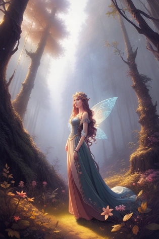 fairy in an enchanted forest, detailed illustration, digital art, overdetailed art, full character, character concept, long hair, full body shot, by Dan Mumford, by Peter Mohrbacher, by Greg Rutkowski, fantasy character, detailed illustration, hd, 4k, digital art, overdetailed art, concept art, trending on artstation