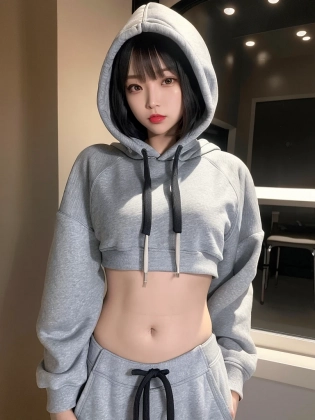 1 girl, beautiful Korean girl, (Cute Loose Bob hair), (wearing a cropped hoodie, capri sweatpants:1. 5), (red lips:1. 3), (small breasts:1. 3), (toned stomach:1. 3), (eyelashes:1. 2), (aegyo sal:1. 2), beautiful detailed eyes, symmetrical eyes, (detailed face), dramatic lighting, (photorealism:1. 5), (photorealistic:1. 4), (8k, RAW photo, masterpiece), High detail RAW color photo, professional photo, realistic, (highest quality), (best shadow), (best illustration), ultra high resolution, highly detailed CG unified 8K wallpapers, physics-based rendering, photo, realistic, realism, high contrast, hyperrealism, photography, f1. 6 lens, rich colors, hyper-realistic lifelike texture, cinestill 800, ulzzang-6500-v1. 1, <lora:koreanDollLikeness_v10:0. 5>