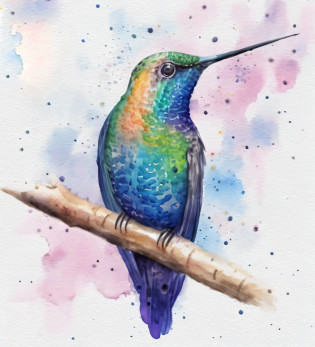 painting of a colorful bird sitting on a branch with a watercolor background, painting of a hummingbird, detailed watercolour, masterful detailed watercolor, rich aquarel, hummingbird, inspired by Victor Noble Rainbird, painted in bright water colors, watercolor detailed art, watercolor digital painting, illustration iridescent, vibrant watercolor, watercolour painting, detailed watercolor, watercolor artwork of exotic, waterpaint art