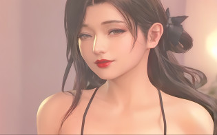 a close up of a woman with a black top and red lipstick, seductive tifa lockhart portrait, tifa, portrait of tifa lockhart, tifa lockhart portrait, tifa lockhart, glamorous tifa lockheart, tifa lockheart, mai shiranui, glamorous aerith portrait, deayami kojima, yayoi kasuma