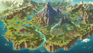 The continent is divided into 5?game map, Hyrule, Ancient Fantasy Regional Map, Highly detailed map,Detailed Map, Height Map?world map?Isekai Map?Map of the Kingdom?Otherworldly Adventure?mountains and rivers?K HD?meticulous?Ground View?Spread up?Pixel art