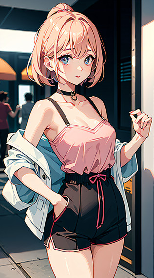 Gentle and lovely beautiful woman, bust photo, delicate sexy collarbone, charming goose egg face, double eyelids, smart peach blossom eyes, pink lips, small upturned nose, bare shoulders, focused face, face close-up, ultra HD, super details, elegant standing, gray Hong Kong style vintage chic suit women's summer loose Korean version ins fried street shorts casual sportswear two-piece set, ((doctor))