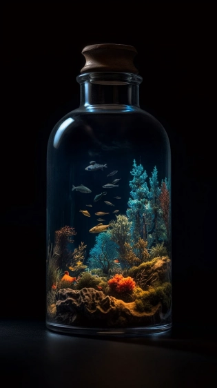 [https://s. mj. run/nvDwJaZxECM] + in a bottle, black background --ar 9:16 --q 2 --q 2