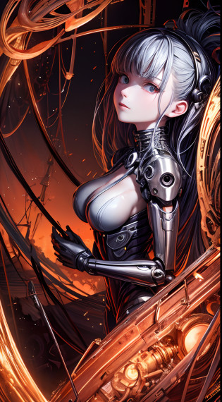 (((Masterpiece))), ((Best Quality)), (Super Detail), (CG Illustration), (Very Evil and Beautiful)), Cinematic Light, ((1 Mechanical Girl)), Single, (Mechanical Art: 1.4), ((Mechanical limb)), (Blood vessel attached to a tube), ((Mechanical spine attached to the back)), ((Mechanical cervical vertebrae attached to the neck), (Back to the viewer)), expressionless, ( Wires and cables attached to the head and body: 1.5), Science Fiction, Apocalypse, Ruins, (Lower Body Integrated with Mechanical Devices), (Blood: 1.5), Cruelty, Absurdity, Eroticism, Fusion with Machines, Doomsday Time, Super Future, Inorganic, Laboratory, Restraint, (Beautiful Indulgence: 1.2), (1 Girl: 1.3), Body Wrapped Around Mechanical Tentacles
