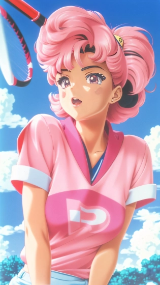 a close up of a woman in a uniform with a tennis racket, retro anime girl, misty from pokemon, 8 0 s anime art style, an retro anime image, in the art style of 8 0 s anime, 9 0 s anime art style, realistic anime 3 d style, 1980's anime style, retro anime, 8 0 s anime style