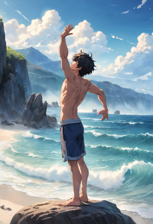 a man standing on a rock with his arms outstretched on the beach, Shutterstock, his arms spread. pronto para voar, arms outstretched, with arms up, O homem encontra a felicidade, his arms spread, Imagem de Stock, arms stretched out, feeling calm, arms stretched out, Imagens de arquivo, Foto de estoque, is relaxing on a beach, pexels