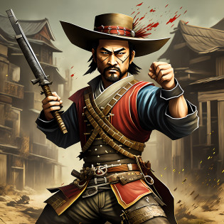 Create a samurai carton character fighting in the wild west against zombies --auto --s2