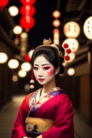 A professional photography of a sexy japanese geisha, night life, best quality, ultra sharp focus, professional color grading, no contrast, soft shadows, 8k