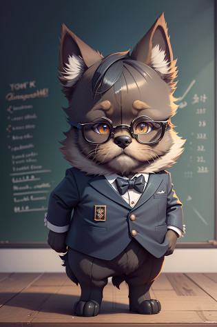 C4tt4stic, Professor cartoon scottish terrier dog teaching at the pulpit?Wearing glasses?The specifics of the appearance of the Scottish Terrier dog??The background is the classroom