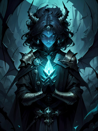 (((Masterpiece))), (((UHD))), (((Textured skin))), (((Super detail))), (((High details))), (((High quality))): Describe a Necromancer Mage in a vast open space as he summons demonic creatures from the depths of the beyond. The magician is in a central position, surrounded by a mystical circle drawn on the ground. His eyes glow with a dark energy, while his outstretched hands summon the power of darkness. Demonic creatures begin to emerge from the ground, their distorted and sinister forms filling the distant horizon. The image captures the grandeur of the scene, with the vastness of the space revealing a dark and fearsome landscape. The demonic creatures are depicted in stunning detail, with textured skin and grotesque features. Their distant forms create a sense of depth, conveying the immensity of the Necromancer's summoning. The lighting is bleak, with a play of shadows and lights that enhances the sinister mood of the scene. Sparks of magical energy and smoke envelop the magician and the creatures, creating an atmosphere charged with mystery and danger. With the use of the ((atmospheric perspective)) technique, the shapes and details of the demonic creatures become more subtle as they extend along the distant horizon, creating a sense of depth and realism. This high-quality, high-resolution image (((Retina))), with skin textures and visual elements (((super detail))), conveys the magnitude of the Necromancer Wizard's dark power as he conjures up demonic creatures. The minute details of the creatures and the sense of vastness in the distant landscape provide a stunning and immersive visual experience, immersing the viewer in a fantasy world filled with danger and dark magic.