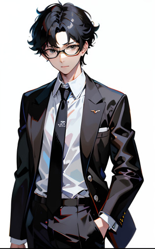 Looking at the camera?Anime man in suit with tie and black tie, Persona 5 Art Style wlop, 2 d anime style, Tall anime guy with black eyes, persona art style, persona 5 art style, kentaro miura art style, anime moe art style, made with anime painter studio, Kentaro Miura Manga Art Style, shigenori soejima illustration