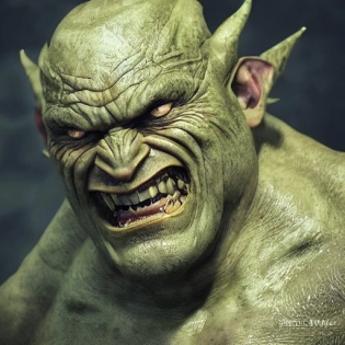 body portrait, very angry orc chieftain! , intimidating, menacing, powerful, low angle, horror, octane render, smooth, sharp focus, symmetrical face, fine details, masterpiece, trending on artstation, 4 k hdr 35 mm photography, art by stanley lau and jason chan and mark hill, centered