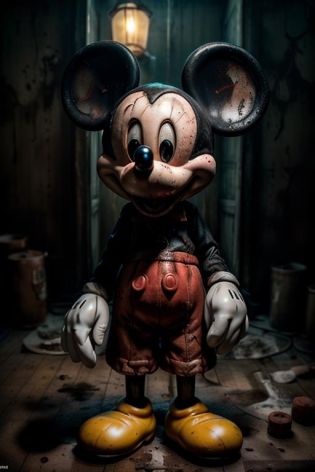 masterpiece, (photorealistic:1.4),creepy mickey mouse,  RAW photo, 8k uhd, ((film grain)) ,  <lora:mickey mouse:0.8>