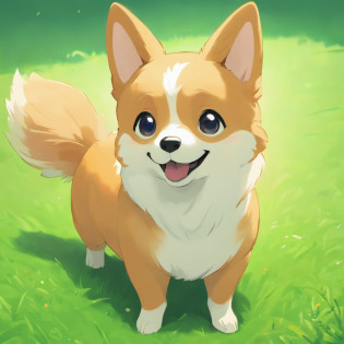 Corgi Chinese illustration movie lighting effects?A corgi sitting on the grass?His eyes were fixed on the screen?Optimize eye detail?A corgi sitting on the grass?His eyes were fixed on the screen?Optimize eye detail?best qualtiy?high detal?best qualtiy?8K, 3Drenderingof?VR5.0 Renderer rendering?unreal engine 5 render