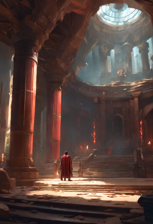 a man in a long robe is standing in a library, concept art inspired by Noah Bradley, Artstation contest winner, conceptual art, noah bradley. sharp focus, kaladin stormblessed, dramatic concept art, stormlight archive, concept art magical highlight, magical concept art, vortex portal banish the elders, magic the gathering concept art, magic the gathering art but red