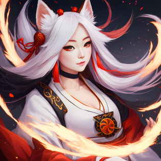 (photo-realistic: 1.4), (masterpiece, sidelight, detailed beautiful eyes: 1.2), masterpiece*portrait, 1girl, realistic, high-definition, 3D face, front face, glowing red eyes, glossy hair, Shiny skin, one person, anime girl in white robe with cat ears and full moon in background, furry art, colorful, fox, amaterasu, beautiful fox woman, anime style digital art, onmyoji , portrait of an onmyoji, detailed art of an onmyoji, Japanese art style, stunning digital illustration