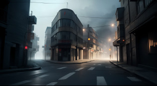 unreal engine 5, Arafed's image of a street with a red arrow painted on it, Streets of Silent Hill, Atmosphere of Silent Hill, Silent Hill in real life, Silent Hill style, Silent Hill gameplay, Silent Hill aesthetics, Scenery Silent Hill, Volumetric lighting and fog, Volumetric fog and lighting, volumetric nebula lighting, horror game graphics, octane rendering. Served, Creepy atmosphere