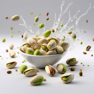 pistachio splash with pistachio seeds  maipulation together , hbi, clean background, 3d rendering, OC rendering, best quality, 16K, super details, front view, studio lighting, front view, standing posture seed:2146229787