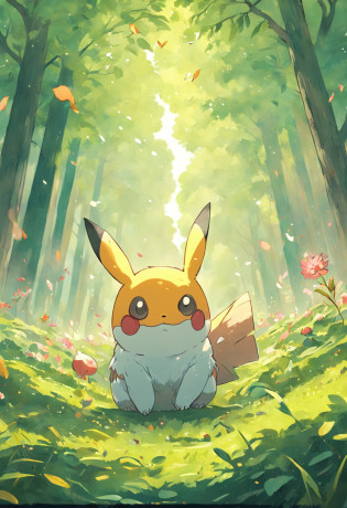 Pok�mon, all kinds of virtual critters, fill the entire meadow, Q version, cute, surreal, fresh painting