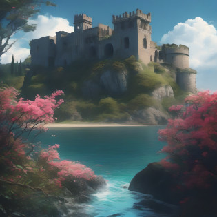 Next to a pumice island in Baiae Bay,
And he saw in the dream ancient palaces and towers
Trembling on the most intense day of the wave,
Todo cubierto de musgo azul y flores, estilo de Paul Barson