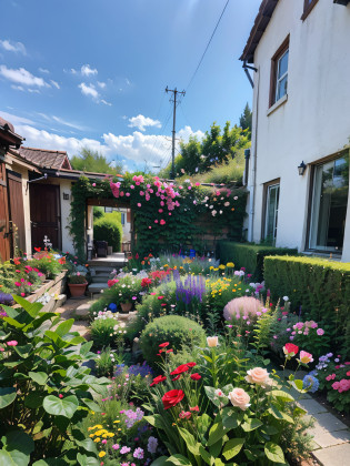 There is a garden?There are a lot of flowers in it, in a cottagecore flower garden, cottagecore flower garden, lush garden in the background, garden with flowers, Lush outdoor flowers, Rose garden, cottagecore!!, Lush garden setting, With French garden, Lots of plants and flowers, with a garden, flower garden summer morning
