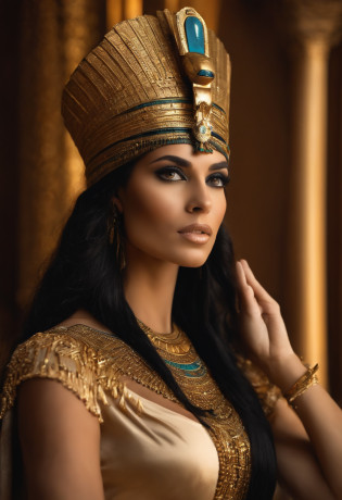 um close up de uma mulher usando um vestido dourado e um cocar dourado, cleopatra portrait, beautiful cleopatra, Egyptian Princess, Um retrato impressionante de uma deusa, cleopatra portrait, Retrato de uma bela deusa, cleopatrah, mulher linda, Egyptian, linda mulher bonita, Cleopatra in her palace, wearing an egyptian crown, Egyptian makeup, Retrato da deusa 3D, Retrato da princesa asteca