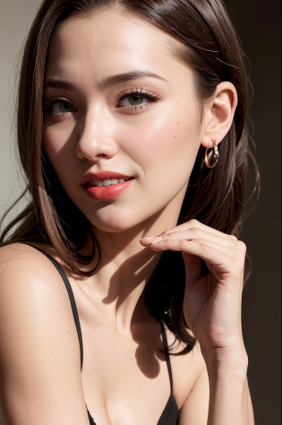 8K, beste Quality, A masterpie, Realstic, photorealestic, extremelydelicateandbeautiful, higly detailed, astonishing, Exquisite details, Official art,absurdist. incrediblyabsurdres, huge filesize, ?detailded, a highres, higly detailed, beautiful detailed girls, Very detailed eyes and face, Beautiful detailed eyes, Facial light, Nasal blush, ((1girls)), brown eyess, Red lips, short hairs, Bob Hair, neckless, ear ring, Medium breasted, cleavage breasts, shinny skin, out door, Professional lighting, detailed shadow, Supermodel, smile on face, a-pose