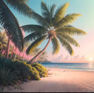 ((Best quality)), ((masterpiece)), (highly detailed:1.3) palm tree on a pink and blue background, tropical trees, tropical palms, palm trees, palm trees on the beach, coconut trees, palm trees in the background, tropical atmosphere,hyperrealistic,hyperrealism,hyperdetailed