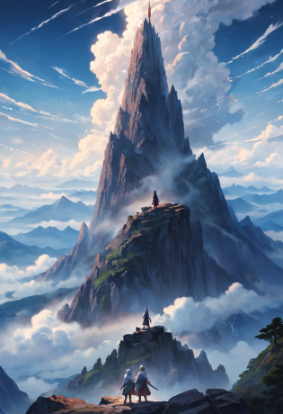 In the midst of a vast mountain range?Two sword-shaped peaks that were thousands of feet tall stood 100 meters apart under the vast sea of clouds?These two sword-shaped peaks are very steep?It looked as if two enlarged versions of Excalibur were inserted between heaven and earth?There is nothing to climb?At the top of these two sword-shaped peaks?It was less than a hundred meters away from the vast sea of clouds in the sky?And at the top of the mountain?There is a faint mist?Obscured by fog?The scene at the top of the mountain is confused?Obscured?Vaguely, though?It can still be found at the top of two sword-shaped peaks?There were two people standing there quietly?It looks like a stone statue?Don't move?Only the fierce wind in the sky blew the clothes and hair of the two men in the wind?