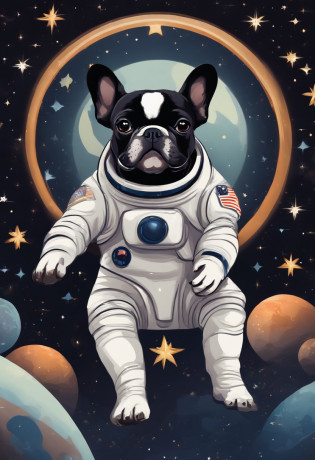 a cute black French bulldog with light brown colored eyes, segurando um cartaz escrito 