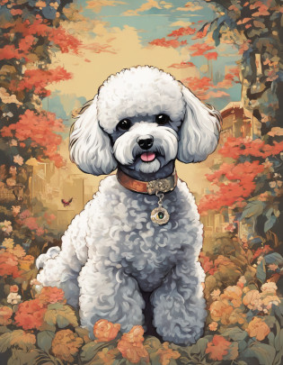 Certainly! Here's a description of a Miniature Poodle illustration in Naoki Saito's style:

