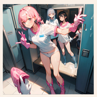 (masuter piece?hightquality)?multipel Girls?hi-school girl?Locker room in the gymnasium?(white  panties)?white t-shirts?(Group Selfies)?rubber glove?Pink rubber gloves?Pink cooking gloves?Long gloves?Glossy gloves?whole body soaked?long boots?boot?Gripping the