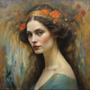 painting of a woman with a long hair and a black dress, mucha klimt and tom bagshaw, albert lynch, inspired by Gaetano Previati, gustav klimt 4 k, gustav klimt 4k, gustav klimt style, pre - raphaelite beautiful, hyperrealistic art nouveau, pre-raphaelite oil painting