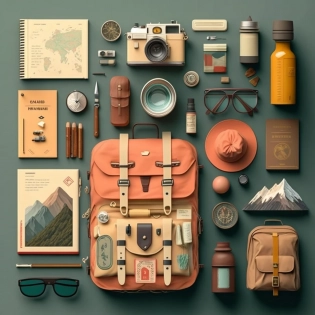 perfect explorer objects knolling :: Wes Anderson color palette, studio lighting, low contrast, 8k --q 2