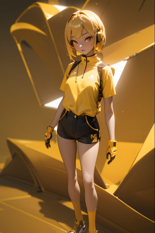 TAN SKIN, 8K color, , 3D mode, Wearing a black shorts virtual ai voice assistant woman called Toni � Use GOLDEN theme colours, . Styles: ai, FULL FRAME, tech, simple elegant, simplicity ,STANDING