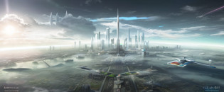 Cidade futuristica?An airplane flew over it in a cloudy sky, futuristic dystopian city, otherwordly futuristic city, Futuristic city, Beautiful city of the future, hyper-futuristic city, vista of futuristic city, The future city, futuristic utopian metropolis, Photo of futuristic cityscape, Futuristic city landscape, Futuristic city landscape, futuristic utopian city, sci fi city?Replace the city of the future with a rocket launch base where many rockets are being launched