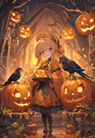 Best Quality,4K,8K,hight resolution, jack-o-lanterns?Cockatiels and jack-o'-lanterns in a spooky Halloween garden, Cockatiels wear witch hats,Surrounded by bright autumn leaves. The garden is full of eerie lighting, Cast shadows on the carved face of a pumpkin, Create an eerie yet captivating atmosphere. Jack-o'-lanterns have a classic grinning face.?Illuminated by flickering candles. Colorful parrots perched on jack-o'-lanterns,Brightly colored cockatiels,Fun Halloween with black round eyed parrot bird, Whimsical Halloween with birds, Lively Halloween landscape, Cockatiels and colorful Halloween, Merry Halloween Celebration, Fun Halloween with Birds, Playful Halloween with birds, Halloween celebration with birds, Merry Halloween Festivities, Halloween Party with Birds, Enchanting Halloween with birds, Lively Halloween atmosphere, Vibrant Halloween colors, Birds and Magic Halloween