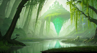 ConceptArt, no humans, scenery, swamp::2, crystals::2, emeralds::2, alien_flora::2