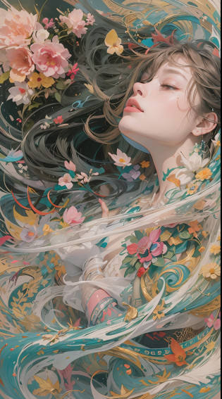 official art, unity 8k wallpaper, ultra detailed, beautiful and aesthetic, beautiful, masterpiece, best quality, (zentangle, mandala, tangle, entangle), dynamic angle, cowboyshot, the most beautiful form of chaos, elegant, a brutalist designed, vivid colours, romanticism, by james jean, roby dwi antono, ross tran, francis bacon, michal mraz, adrian ghenie, petra cortright, gerhard richter, takato yamamoto, ashley wood, atmospheric, enjoying a stream of music, where you can visualize the notes, ecstasy of musical notes, streaming musical notes visible, naked, no clothes