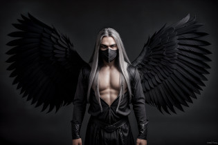1man, solo, dark room, holding a black karnaval mask in his hands, (long gray hair:1.3), black huge angel wings, devastated look, standing, (full body:1.4), glass shards, melancholy
darkener:1.5
detailer:-1.0