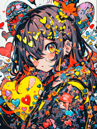 Anime girl with heart-shaped balloons and cat ears, decora inspired illustrations, hanayamata, official artwork, anime style 4 k, anime moe art style, by Kamagurka, Detailed Digital Anime Art, persona art style, digital anime art!!, Persona 5 Art Style wlop, digital anime illustration, ????, anime style illustration
