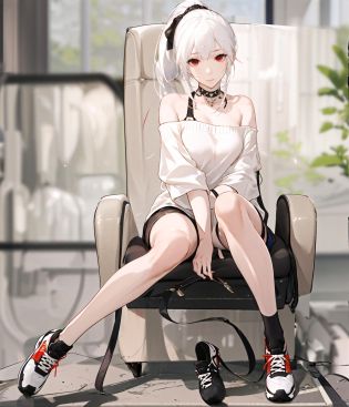 best quality,high res,1girl, solo,sitting,realistic,tall female,long legs,
JK,ponytail,white hair,red eyes,expressionless,off shoulder,sneakers,short shorts,blurry, blurry background, blurry foreground, depth of field, motion blur, focused,3d,cos,