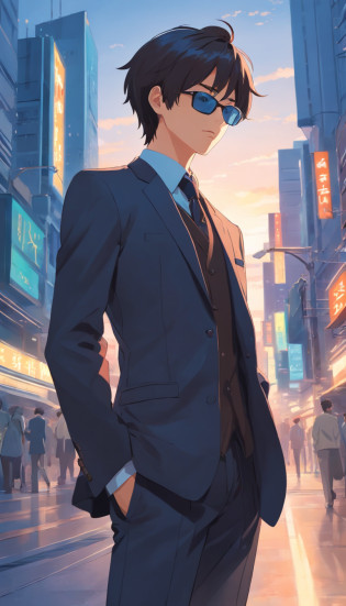 man,Calvo Alto Delgado sexy en elegante traje negro con gafas de sol negras con saco gris fino