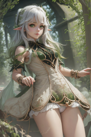 The elf stands and looks at the camera, A girl stands at a fair, green eyes and white hair, The wind lifts the skirt, You can see the underpants, blue skies, Beautiful clear blue sky, green hairpins in the hair, skinny waist, Slender figure, Appearance of the model, confusion, sexuality, nahida, pixie, elf ears, Beautiful ears, green colored eyes, People's casual clothes, black clothing, pantyhouse, black tights, little chest, You can see the, Upskirt, black clothing, White underpants, Elf Girl, Sweet girl, attractive anime girl, beautiful anime girl, Cute beautiful anime woman, detailed digital anime art, beautiful anime girl, beautiful anime girl, Anime with small details, Best Quality, Masterpiece, Ultra-detailed, Beautiful, hight resolution, Original,CG 8K ??????????????????, perfect artwork, beatiful face, Face Clean, Skin, hyper realistic, Ultra Detailed, A detailed eye, dramatic  lighting, (Realistic) Realistic, Full HD, Best Quality, Best Quality, Beautiful lighting, (8k wallpaper of extremely detailed CG unit), High Details, sharp-focus, The art of dramatic and photorealistic painting, beautiful smile,