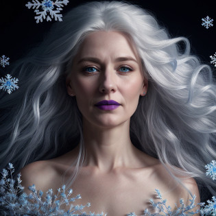 woman with blue eyes and white many large sowflakes in her hair, ice queen, white haired lady, 4k hd. snow white hair, goddess of winter, queen of winter, the ice queen, intense white hair, white haired, white witch, white-haired, white hair floating in air, lady with white hair, queen of ice and storm, 8k portrait photography, arafed woman with greyish blue mouth and with pale eyebrow painting and with many snowflakes in her white hair, 4k hd. snow white hair, face (Meryl Streep), (((smile wrinkles around her mouth))), ice queen, white haired lady, goddess of winter, (((arafed middle aged woman with white hair and blue eyes and blue lips, porose skin))), 8k hd. snow white hair, white haired lady, lady with white hair, white hair floating in air, lady silver hair, perfect white haired woman, silver hair lady, goddess of winter, white beautiful hair, flowing white hair, silver haired, curly white hair, cloud-like white hair, ((arafed 55 years old woman)), (((closed blue mouth))), (((closed blue mouth))), ((symmetrical dark light blue eyes woman)) (((perfectly symmetrical round light blue iris membrain, perfectly symmetrical round black pupils))) white hair woman with ice flowers in her hair and snowflake in her hair, white haired goddess, 55 years old woman, (closed mouth), ((symmetrical light blue eyes woman)), white hair woman with ice flowers in her hair and many larges snowflakes, white haired goddess, flowing white hair, white skin and long fiery hair, beautiful white hair woman, long white hair windy, white hair woman, white flowing hair, flowing white hair, white woman, woman with white hair, white haired woman, long flowing white hair, wild white hair, hyper realistic, photorealistic, KODAK, CANON