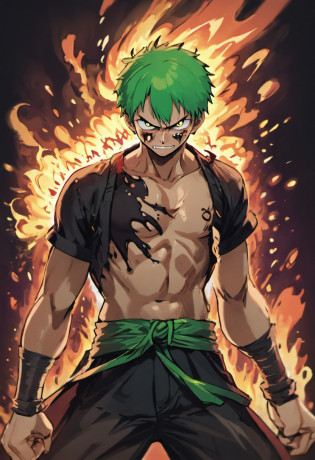 Design a gripping poster featuring zoro from 