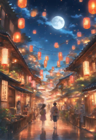 (top-quality?8K?tmasterpiece:1.3)?Full moon and stars in sky illustration?The family sits together eating mooncakes,Mom and dad laugh with the kids?Have in the living room?Bright house scene?extremely detailed face and skin?Heartwarming scene?perfect  detail